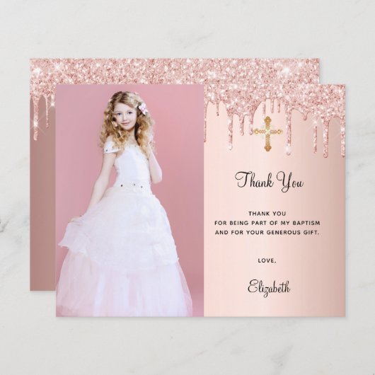 Begrotingbevestiging blush glitter foto bedankt (Voorkant / Achterkant)