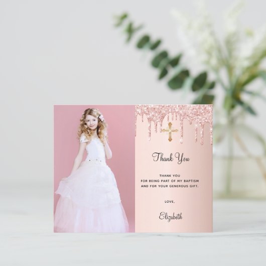 Begrotingbevestiging blush glitter foto bedankt (Staand voorkant)