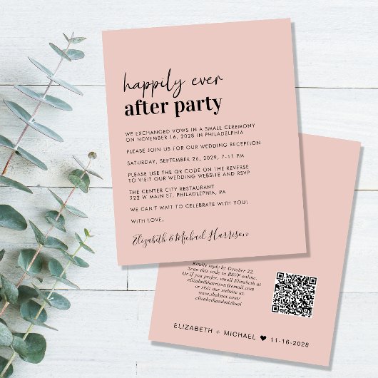 Begrotings QR Code Blush Pink Wedding Reception no