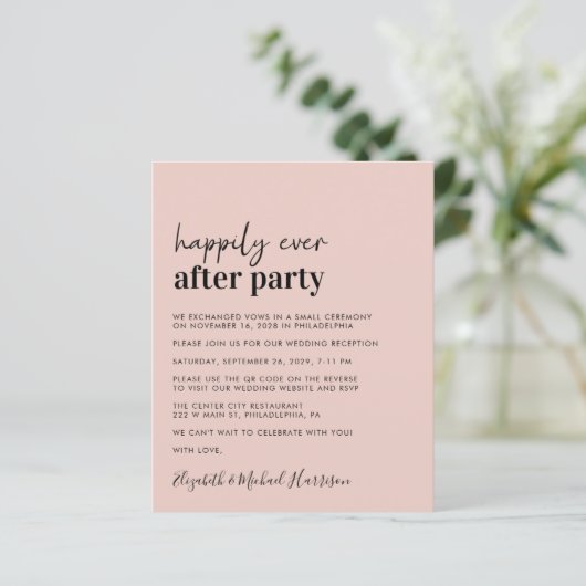 Begrotings QR Code Blush Pink Wedding Reception no (Staand voorkant)