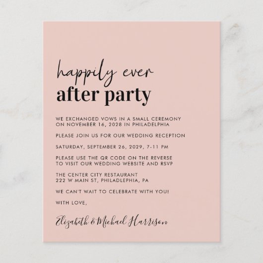 Begrotings QR Code Blush Pink Wedding Reception no (Voorkant)