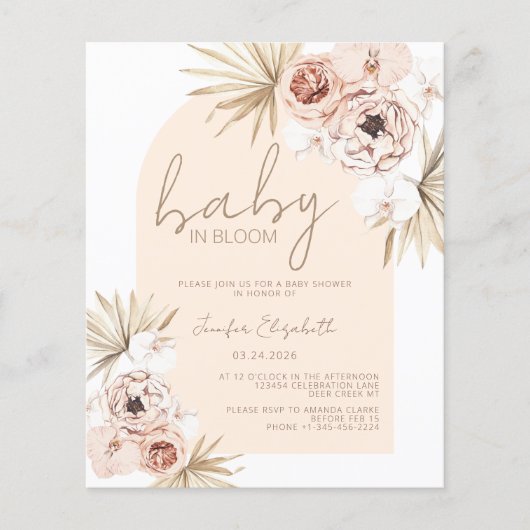BegrotingsBaby in het Baby shower Bloom Pampas Gra (Voorkant)
