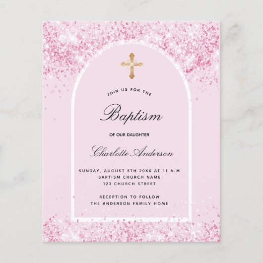 Begrotingsbaptisme blush roze glitter stof arch gi (Voorkant)