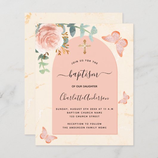 Begrotingsbaptisme eucalyptus roos florale vlinder (Voorkant / Achterkant)