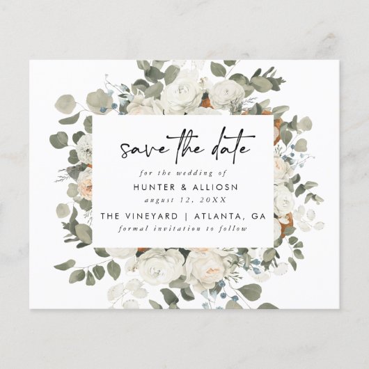 BEGROTINGSBEELD White Floral Save the Date Flyer (Voorkant)