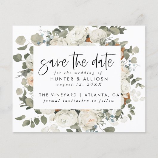 BEGROTINGSBEELD White Floral Save the Date Flyer (Voorkant)