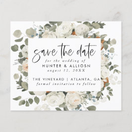BEGROTINGSBEELD White Floral Save the Date Flyer