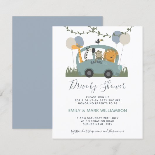 Begrotingsbeleid Baby shower Safari Animal Blue (Voorkant / Achterkant)