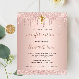 Begrotingsbevestiging roos goudglitter uitnodiging