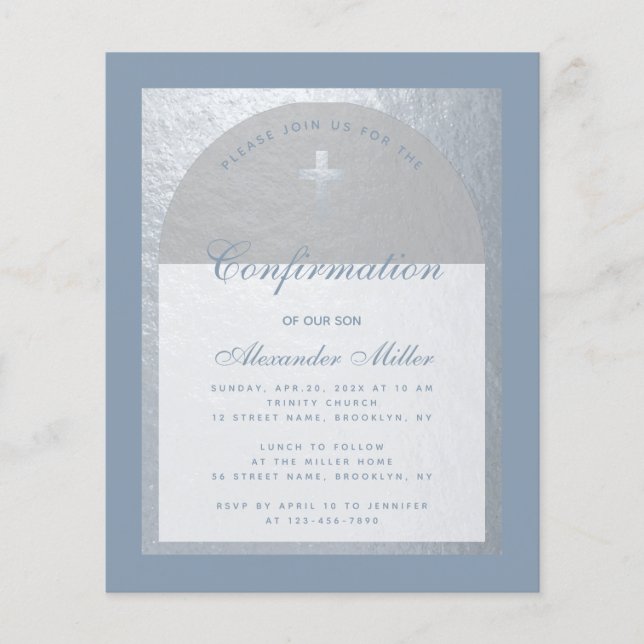 Begrotingsbevestiging Silver Dusty Blue Invitation (Voorkant)