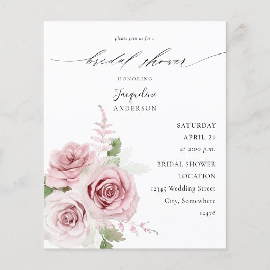 Begrotingsblush Pink Floral Vrijgezellenfeest Flyer (Voorkant)