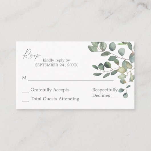 Begrotingscontrole Eucalyptus Duo 2SM No Meal RSVP Informatiekaartje (Voorkant)