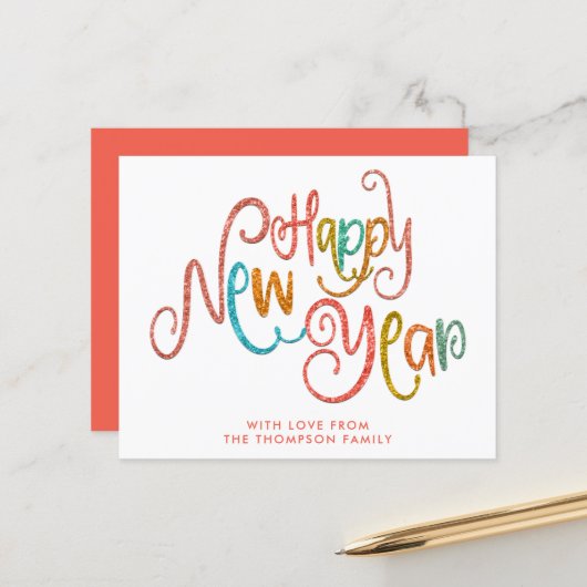 BEGROTINGSCoraal Blauwgroen Gold Glitter Happy Nie (Voorkant / Achterkant in situ)