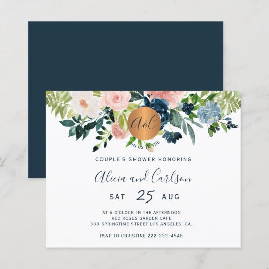 Begrotingselegante florale paren doucheuitnodiging (Voorkant / Achterkant)