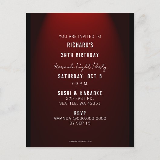 Begrotingsfase uitnodiging voor Karaoke Night Part (Achterkant)