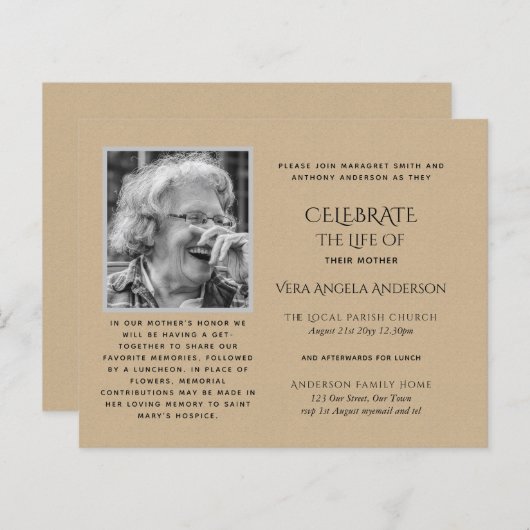 BEGROTINGSFOTO Herdenking UITNODIGINGEN (Voorkant / Achterkant)