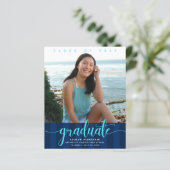 Begrotingsfoto navy bijt afstuderen uitnodiging (Staand voorkant)