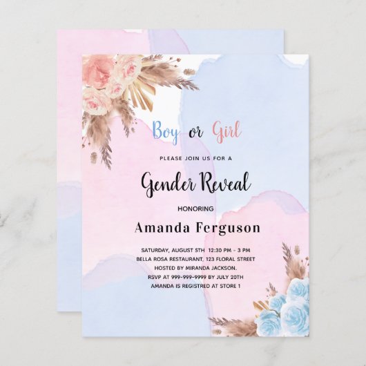 Begrotingsgender laat pampas roze blauwe gras zien (Voorkant / Achterkant)