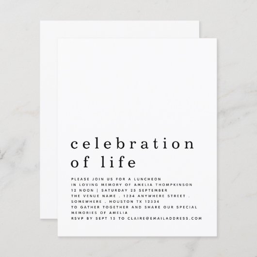 Begrotingsherdenking van de uitnodiging tot het in (Voorkant / Achterkant)