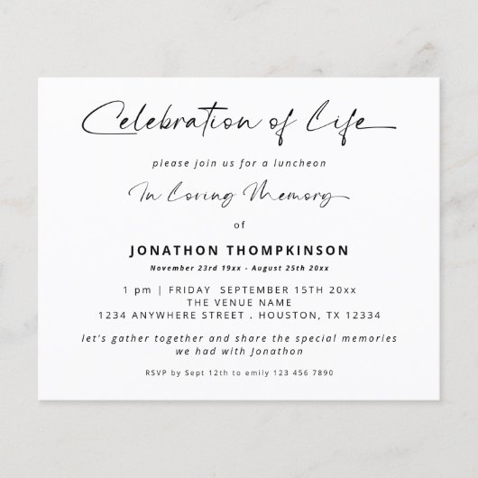 Begrotingsherdenking van het leven Foto White Lunc (Voorkant)