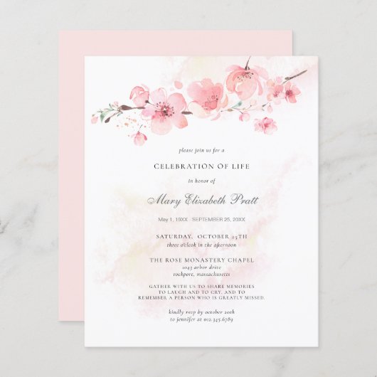 Begrotingsherdenking van het leven Funeral Pink Fl (Voorkant / Achterkant)