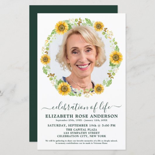 Begrotingsherdenking van het leven - Zonnebloem -  (Voorkant / Achterkant)