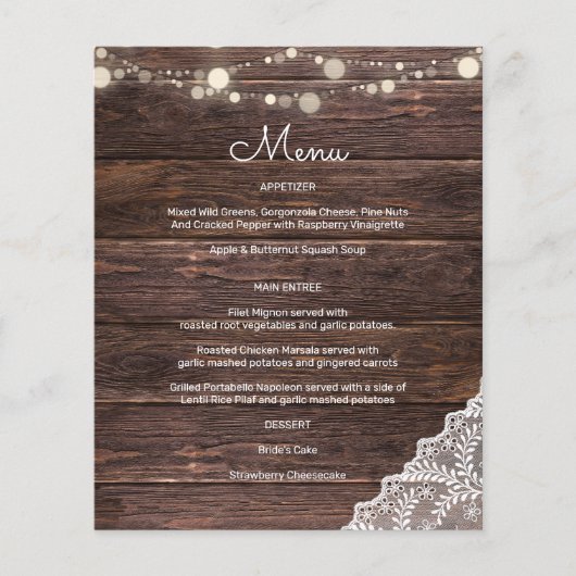 Begrotingshout, String Lights & Lace Menu (Voorkant)
