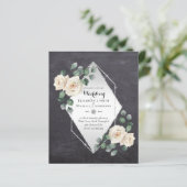 BEGROTINGSINVITATIES - White Roses Silver (Staand voorkant)