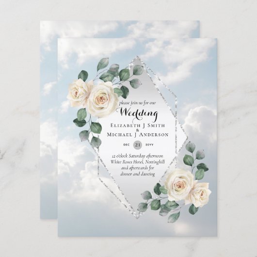 BEGROTINGSINVITATIES - White Roses Silver (Voorkant / Achterkant)