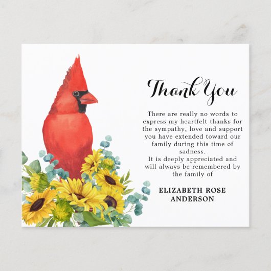 Begrotingskardinaal Floral Sympathie Funeral Dank (Voorkant)