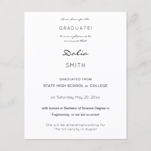 Begrotingsklasse jaar Afstuderen aankondiging foto (Achterkant)