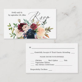 Begrotingsmarine, Bourgogne, roze Floral 2SM Meal  Informatiekaartje