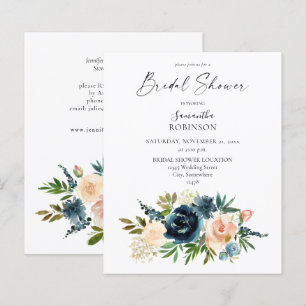 Begrotingsmarine, Stusty Blue, Roze Floral Vrijgez
