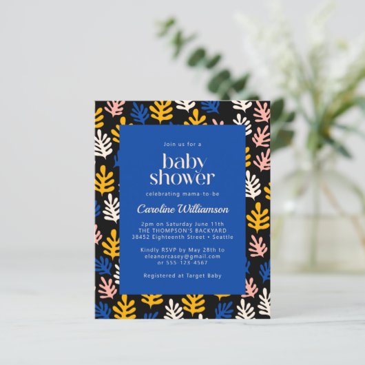 Begrotingsmatisme botanisch blauw zwart Baby showe (Staand voorkant)