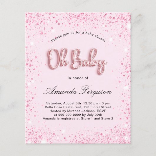 Begrotingsmeisje met Baby shower blush roze glitte (Voorkant)