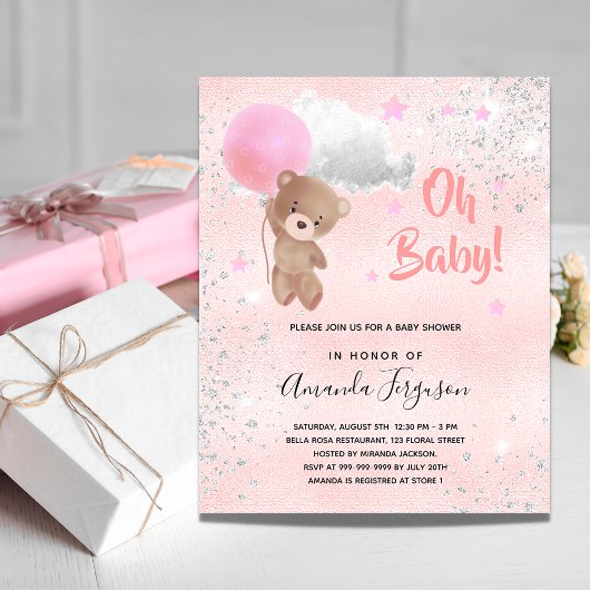 Begrotingsmiddelen Baby shower teddybeer meisje ro