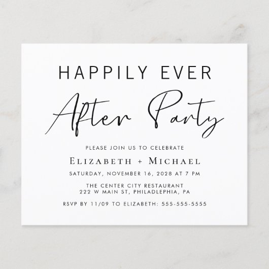 Begrotingsminimumaantal bruiloft na partijuitnodig (Voorkant)