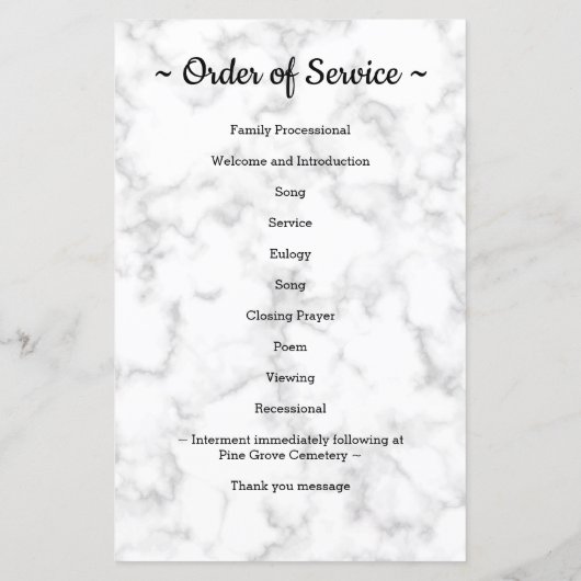 Begrotingsmodern Marmer Memorial Funeral Programme (Achterkant)