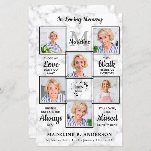 Begrotingsmodern Marmer Memorial Funeral Programme (Voorkant / Achterkant)