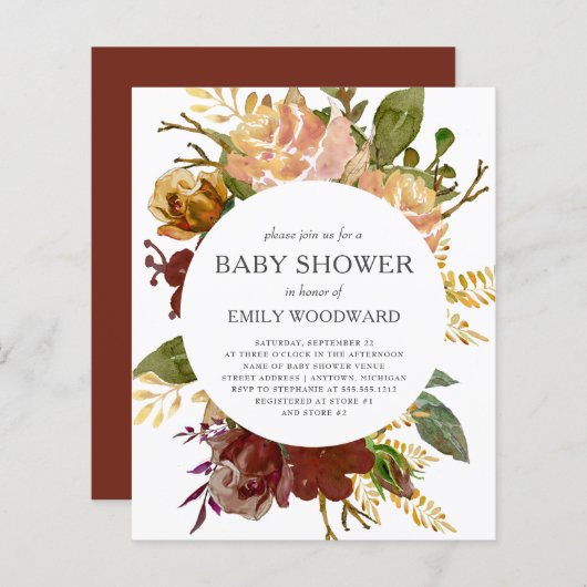 Begrotingsnajaar Rustic Floral Baby shower (Voorkant / Achterkant)
