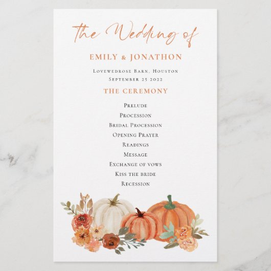 Begrotingsnajaarsprogramma Pumpkins Florals Weddin (Voorkant)