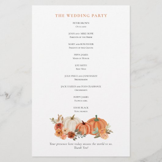 Begrotingsnajaarsprogramma Pumpkins Florals Weddin (Achterkant)