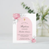 Begrotingspaptisme blush roze florale witte arch (Staand voorkant)