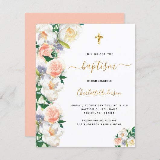 Begrotingspaptisme waterkleurige bloemkolen roze w (Voorkant / Achterkant)