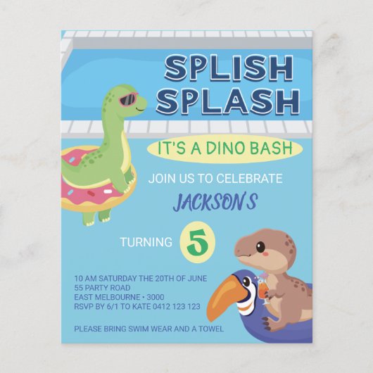 BEGROTINGSPLAKJE Dino Pool Birthday (Voorkant)