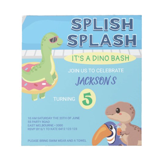 BEGROTINGSPLAKJE Dino Pool Birthday Notitieblok (Voorkant)