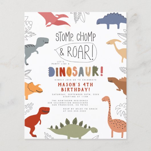 Begrotingsroar! Cute Dinosaurs Boy Birthday Party (Voorkant)