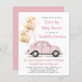 Begrotingsroze auto op uitnodiging van Baby shower (Voorkant / Achterkant)