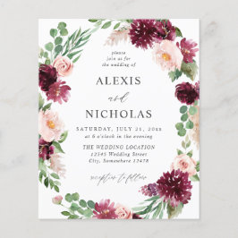 Begrotingsroze en Bourgogne Floral 7 bruiloft Flyer