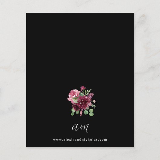 Begrotingsroze en Bourgogne Floral 7 bruiloft - zw (Achterkant)